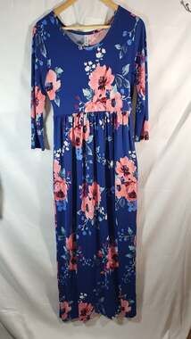 Cottagecore Euovmy Women's Floral Print Long Sleeve Empire Waist Maxi Dress with